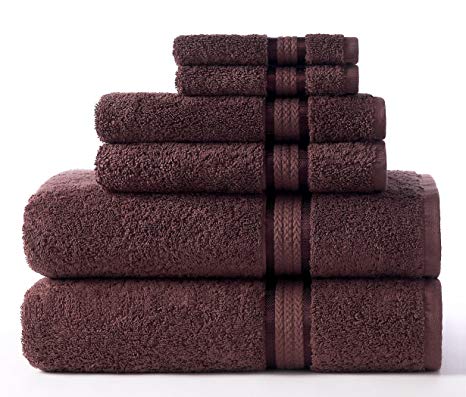 Cotton Craft Ultra Soft 6 Piece Towel Set Chocolate, Luxurious 100% Ringspun Cotton, Heavy Weight & Absorbent, Rayon Trim -2 Oversized Large Bath Towels 30x54, 2 Hand Towels 16x28, 2 Wash Cloths 12x12