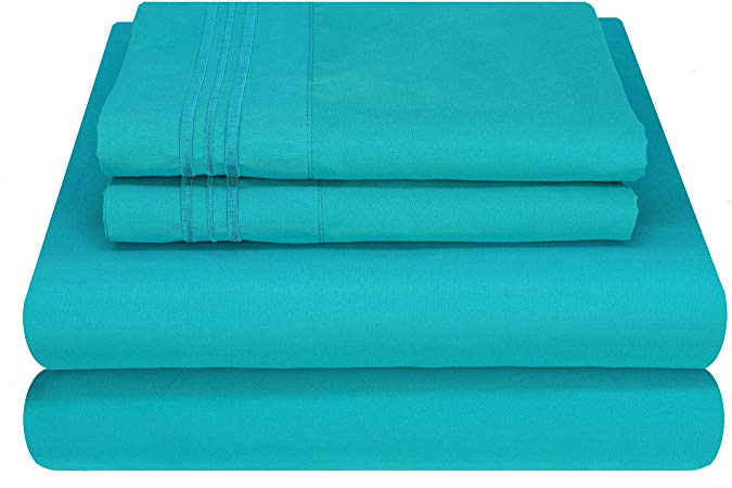 Mezzati Luxury Bed Sheet Set - Soft and Comfortable 1800 Prestige Collection - Brushed Microfiber Bedding (Ocean Teal, Queen Size)