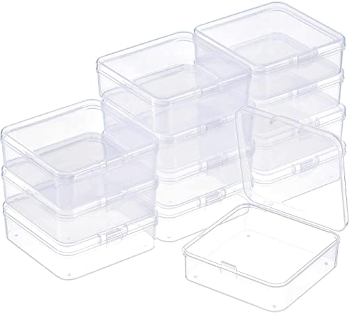 SATINIOR 12 Pack Clear Plastic Beads Storage Containers Box with Hinged Lid for Beads and More (2.9 x 2.9 x 1 Inch)