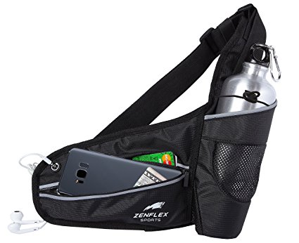 Zenflex Running Belt, Adjustable Hydration Belt for Waist with Water Bottle Holder, Cellphone Pouch and Earphone Outlet- Ideal for Running, Jogging, Hiking, etc- for Men and Women