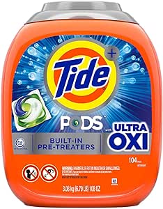 Tide Pods with Ultra Oxi HE Laundry Detergent Pods, 104 Count