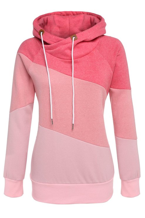 ANGVNS Women Long Sleeve Sport Polo Neck Hoody Contrast Color Pullover Hoodies