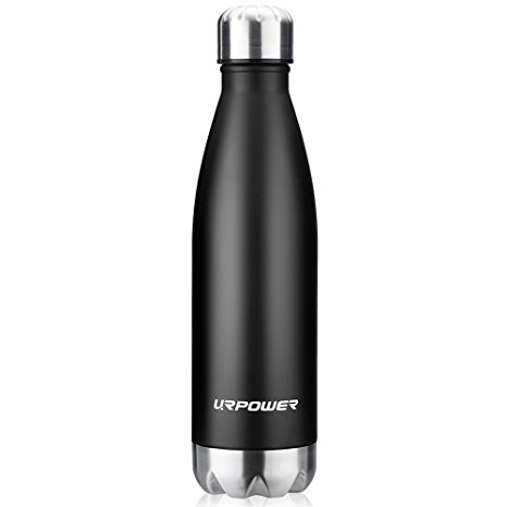 URPOWER 500ml Double Walled Water Bottle, 304 Stainless Steel Sport Water Bottle, Vacuum Insulated Flask, Reusable Drinks Bottle Keep 24 Hours Cold and 12 Hours Hot for Outdoor & Indoor