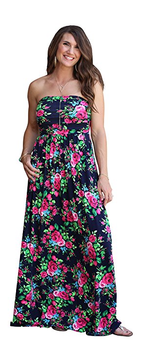 Maxi Dress by Lucky Love, Strapless, Vintage Floral Print and Black