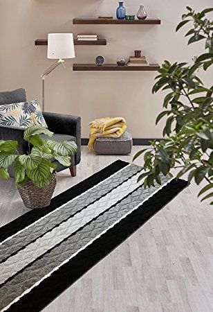 Custom Size Damask Hallway Runner Rug Slip Resistant, 26 Inch Wide x Your Choice of Length Size, Black, 26 Inch X 6 feet