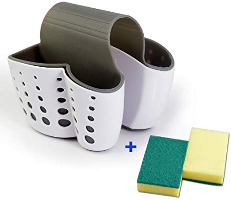 Sponge Holder Sink Caddy Soap Holder for Kitchen Organization Plastic Storage Baskets(WHITE)