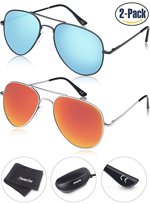 Young4us Aviator Sunglasses 2 Pack Military Style Polarized UV400 Men Women Glasses
