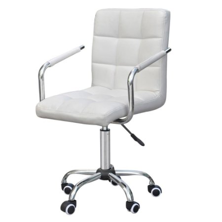 Gotobuy Modern Office Executive PU Leather Swivel Armrest Chair Computer Desk Task White