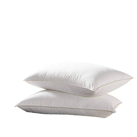 Egyptian Bedding Goose Down Pillow - 1200 Thread Count Egyptian Cotton, Medium Firm, Standard Size, Set of 2