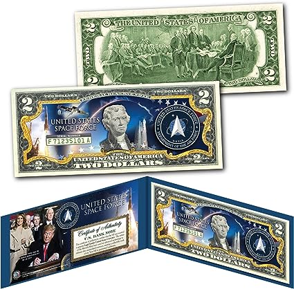 United States Space Force USSF 6th Military Branch Authentic Two-Dollar Collectible Bill with Certificate in Display Folio