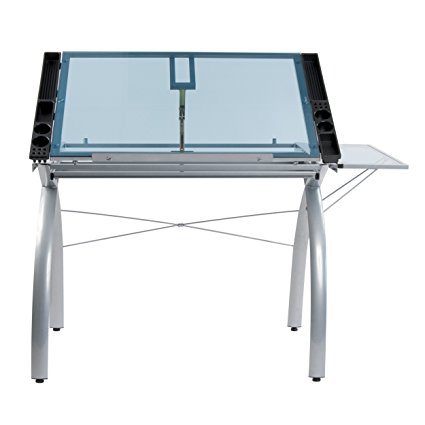 Studio Designs 10095 Futura Craft Station with Folding Shelf, Silver with Blue Glass