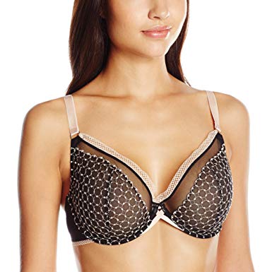 Felina Unveiled Bissette Unlined Plunge Bra | Geo Embroidery | Fishnet Trim