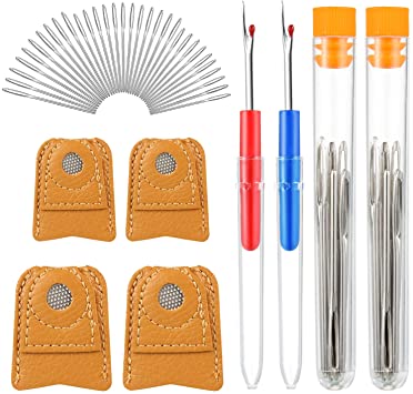 38 Pieces Sewing Tools Kit, Include Sewing Thimble Finger Protectors, Sewing Seam Rippers Stitch Rippers, Large-Eye Knitting Needles for DIY Crafts Sewing Favors