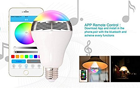 TUPELO Universal LED bluetooth speaker bulb - Dimmable Multicolored Color Changing LED Lights - Smart RGB LED Light Bulbs with Speaker for Home, Office, Parties, Dinners