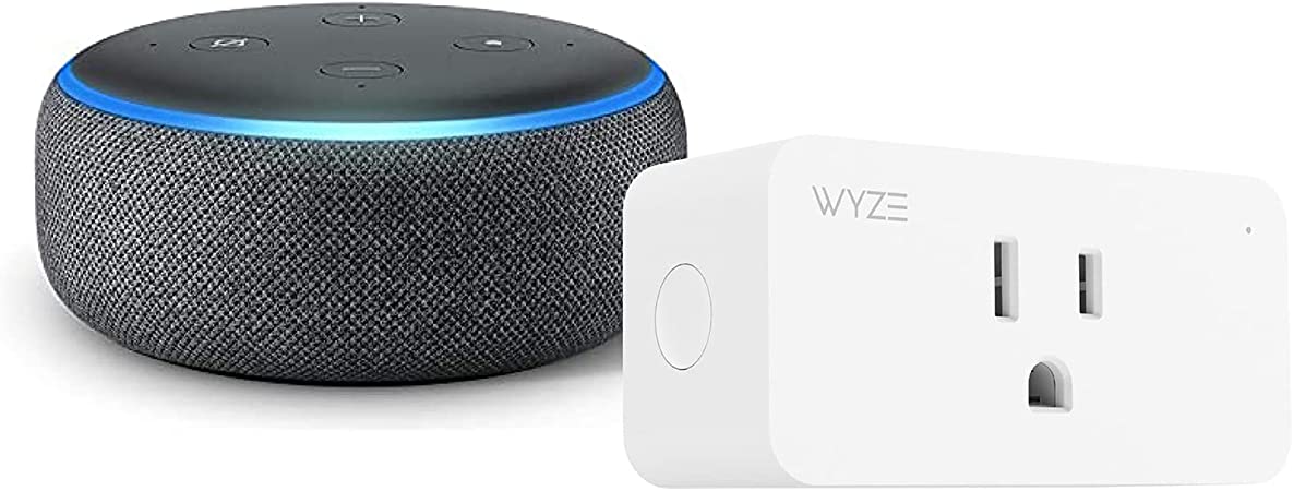 Wyze Smart Home Plug, WiFi & Bluetooth Works with Alexa, One-Pack, White with Echo Dot (3rd Gen) Charcoal