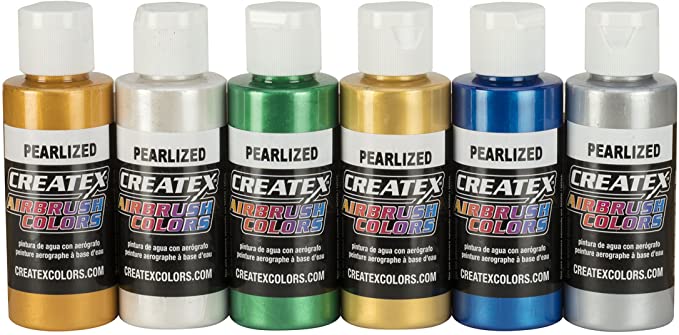 Createx Colors 5804-00 Createx Pearl Airbrush Set, Assorted Colors, 2 oz, 6 Pieces, 2 Ounce, Multicolor, 12 Fl Oz