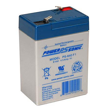 Powersonic PS-640F1 - 6 Volt/4.5 Amp Hour Sealed Lead Acid Battery with 0.187 Fast-on Connector