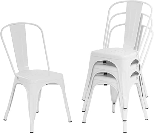 Metal Dining Chairs Set of 4 Indoor Outdoor Chairs Patio Chairs Kitchen Chairs 18 Inch Seat Height Metal Restaurant Chair Stackable Chair Tolix Side Bar Chairs