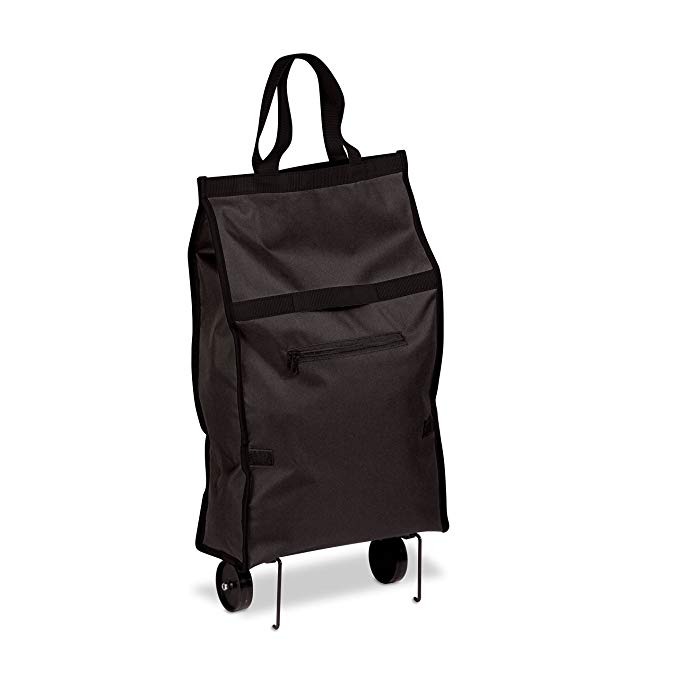 Honey-Can-Do CRT-05978 Fabric Rolling Bag Cart with Handles, Holds Up To 40-Pounds, Black, 12.5L x 5.6W x 24.75H