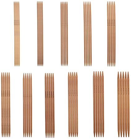 55pcs 11Sizes 13cm Bamboo Knitting Needles Crochet Hooks Double Pointed Carbonized Sweater Needle Weave Craft