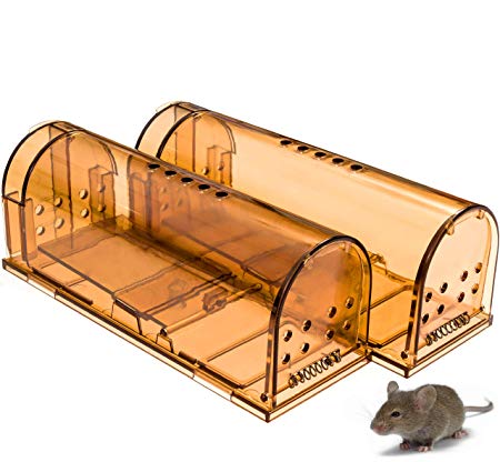 CaptSure Upgraded Humane Smart Mouse Trap, Live Catch Release, Kids/Pet Safe, Easy to Set Indoor/Outdoor, Reusable Cage Box Small Rodents/Voles/Hamsters/Moles Catcher That Works. 2 Pack