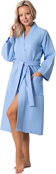 Turkish Linen Waffle Knit Lightweight Kimono Spa & Bath Robes for Women - Quick Dry - Soft