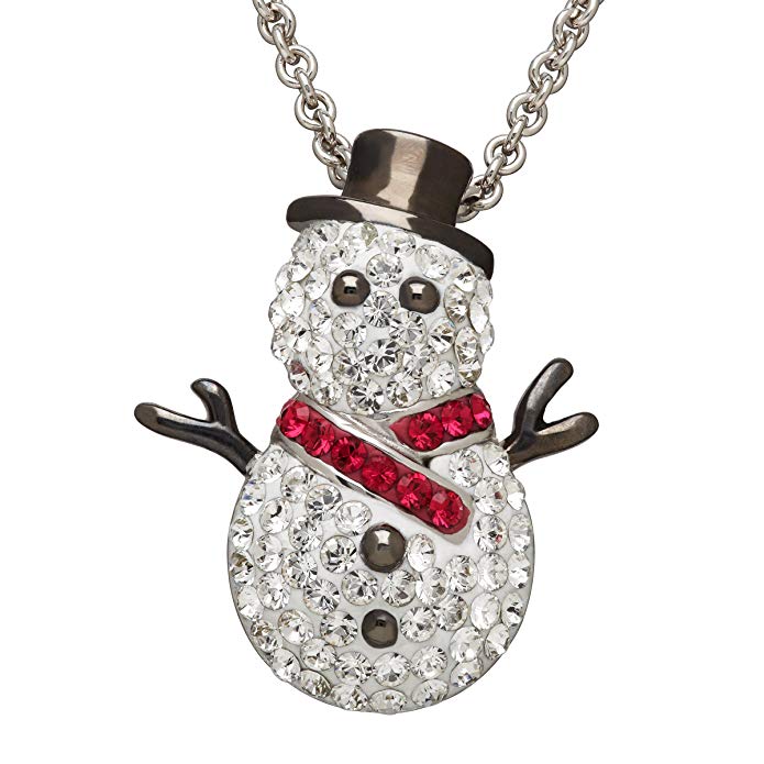 Crystaluxe Snowman Pendant Necklace with Swarovski Crystals in Sterling Silver