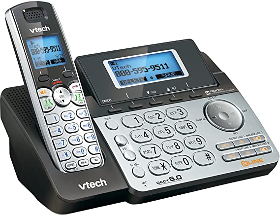 VTech DS6151 2-Line Cordless Phone System for Home or Small Business with Digital Answering System & Mailbox on each line, Black/silver