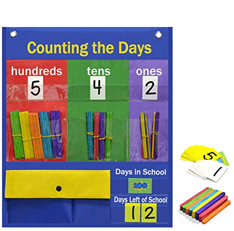 Godery Counting the Days Pocket Chart & Counting and Place Value Pocket Chart for Classroom or Days in School Counting Activity