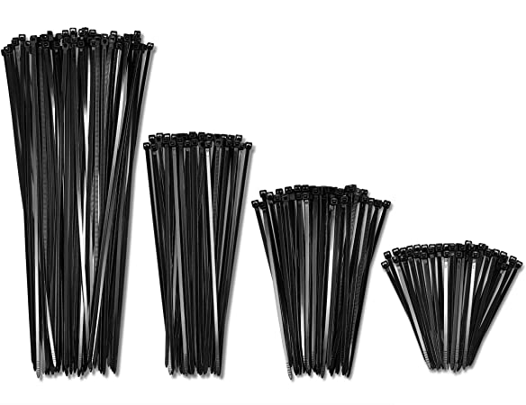 4", 6", 8", 12" Black 40lb (400 Pack, 100 each size) Zip Ties, Choose Size/Color, By Bolt Dropper