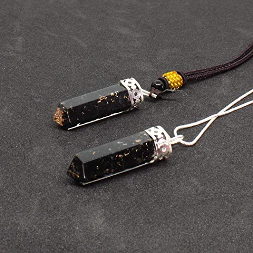 Orgone Pendant-Bullet Black Tourmaline Orgone pendant necklace with Healing Crystals for Chakra Balancing -EMF Protection -Negative Minds-Emotions Energy(Orgone Neclace for couple) Set of 2