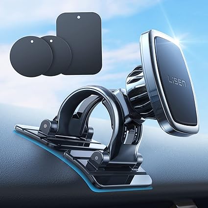 LISEN Magnetic Phone Holder for Car Fit Curved Surfaces Car Phone Holder Mount Flexible & Stable Dashboard Magnetic Phone Car Mount with 3 Metal Plates Fit All iPhone 14/13/12/11,Pro,Pro Max,Android