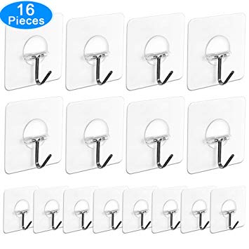 Adhesive Hooks, 16 Pack Adhesive Wall Hooks Nail Free Heavy Duty Hooks (7.2cm x 7.2cm) for Kitchen Bathroom Door Ceiling Hanger 22 Pound/10 KG by AUSTOR