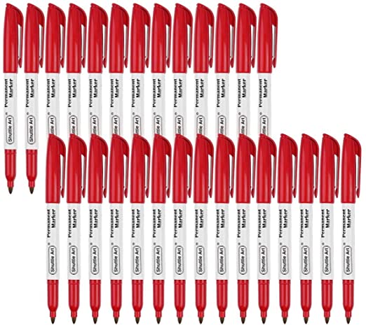 Permanent Markers,Shuttle Art 30 Pack Red Permanent Marker set,Fine Point, Works on Plastic,Wood,Stone,Metal and Glass for Doodling, Marking