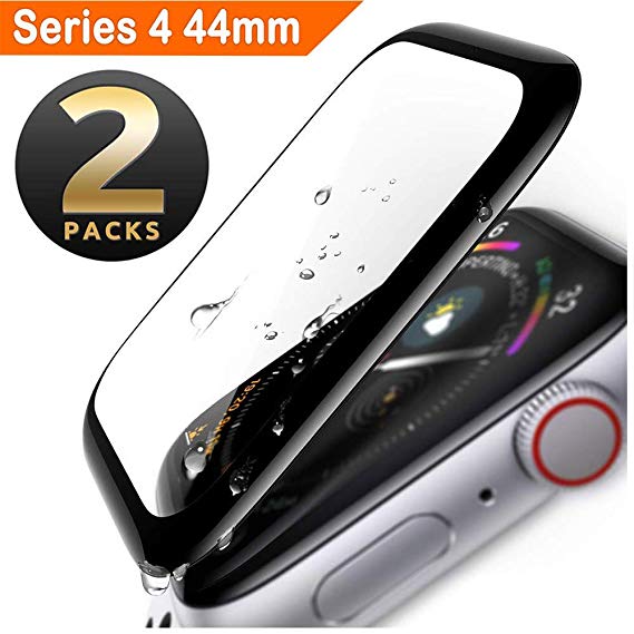 Tempered Glass Screen Protector Fit Watch 44mm, [2-Pack] Premium HD Clear Shield Cover Anti-Scratch Film Fit iWatch 44mm Series Black