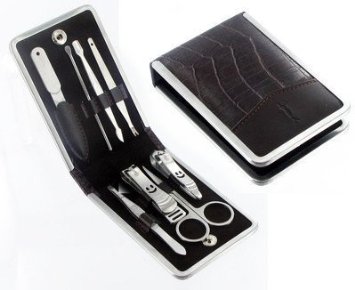 Mens Manicure Set Proffesional Nail Kit In Leather Wallet Pouch Gifts