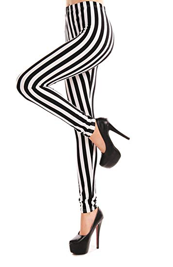 Verabella Women's Black & White Striped Ankle Length Stretchy Legging Pants