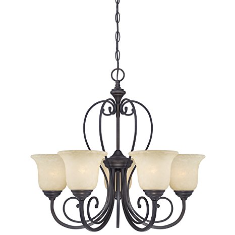 Westinghouse 6340700 Callan Five-Light Indoor Chandelier, Oil Rubbed Bronze Finish with Caramel Scavo Glass