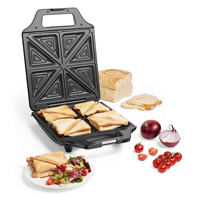 VonShef Sandwich Toaster, Deep Fill 4 Slice Toastie Maker with Easy Clean, Non-Stick Plates & Cool Touch Handles - 1600W