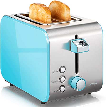 Toaster 2 Slice Prime Rated, NOVETE Retro Blue Toaster with Wide Slots, 7 Bread Shade Settings & Removable Crumb Tray, High Lift Lever, Compact Stainless Steel 2 Slot Toaster for Bread Waffles, 800W (2 Slices, Sky Blue)