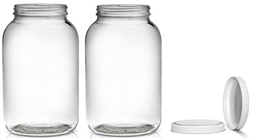 2 Pack ~ Wide Mouth 1 Gallon Clear Glass Jar - White Lid with Liner Seal for Fermenting Kombucha / Kefir, Storing and Canning / USDA Approved, Dishwasher Safe