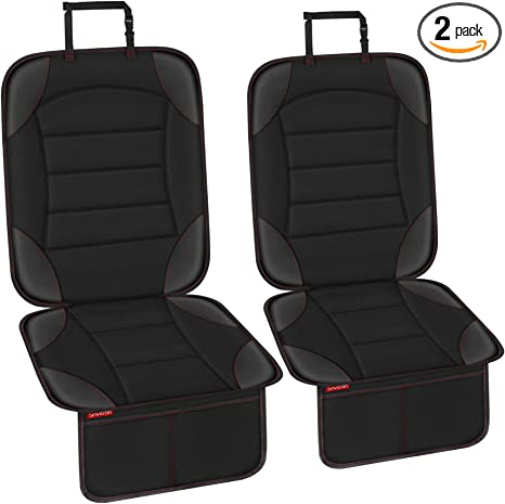 Sinvitron Car Seat Protector, 2Pack Seats Protector with Leather and Fabric Padding, Non-Slip Backing with Mesh Pockets, Waterproof seat Protectors for Vehicles Baby Pets