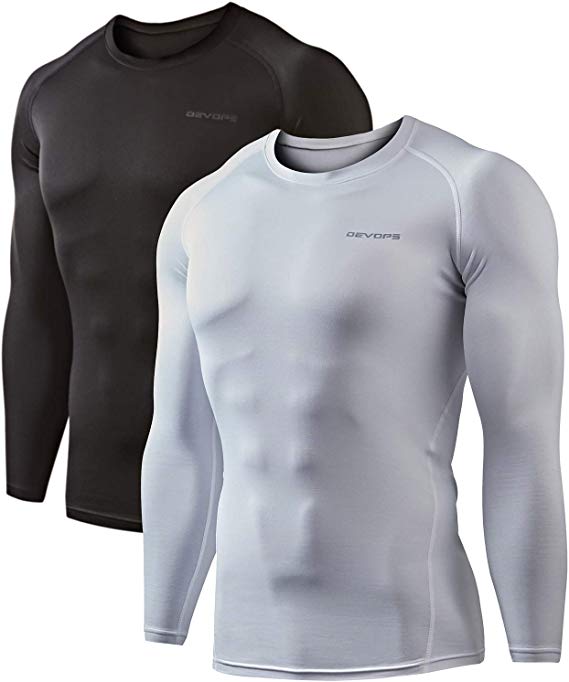 DEVOPS Men's 2 Pack Thermal Heat-Chain Compression Baselayer Tops Long Sleeve T-Shirts