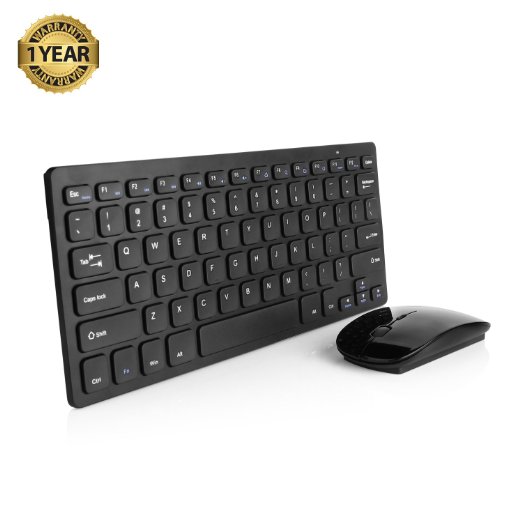 Jelly Comb 24G Ultra Slim Portable Wireless Keyboard and Mouse Combo for Desktop Windows 7  8  XP  Vista - Black