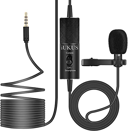 IUKUS Lavalier Microphone, Professional Clip-on Lapel Mic Omnidirectional Condenser Lavalier Microphone with 6M/19FT Cord for Camera/Smartphone