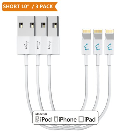 Enther Short Lightning Cable [3 Pack][10"/25cm][MFI Certified] USB Charger/Data Sync Cord for iPhone 6/6s,6/6s Plus,5/5c/5s/5se,iPods,Tablets,Power Bank and Charging Station - Manufacturer Warranty