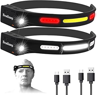 Rechargeable LED Headlamp 2 Pack, Waterproof, 4 Modes, Super Bright Headlamp, USB Headlamp for Hiking, Running, Fishing, Camping