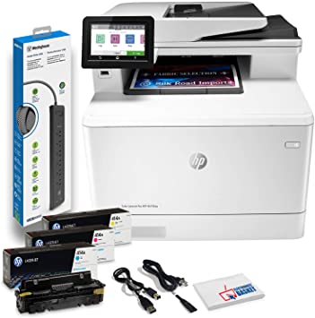 HP Color Laserjet Pro MFP M479fdw Wireless Laser All-in-One Printer, Copier, Scanner, Fax, W1A80A#BGJ with Power Strip Surge Protector   Electronics Basket Microfiber Cleaning Cloth