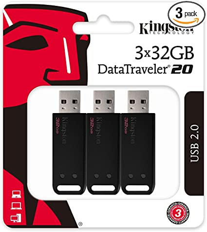 Kingston 32GB Dependable and Capless USB 2.0 DataTraveler 20 3pk DT20/32GB-3