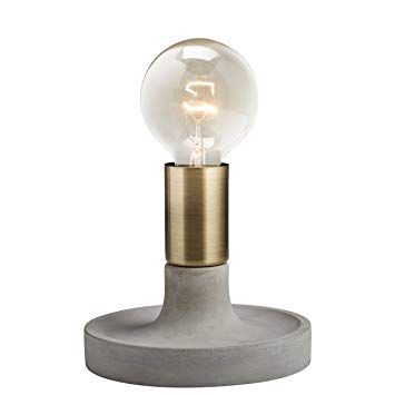 Rivet Modern Exposed Bulb Table Lamp, Cement With Antique Brass Accents